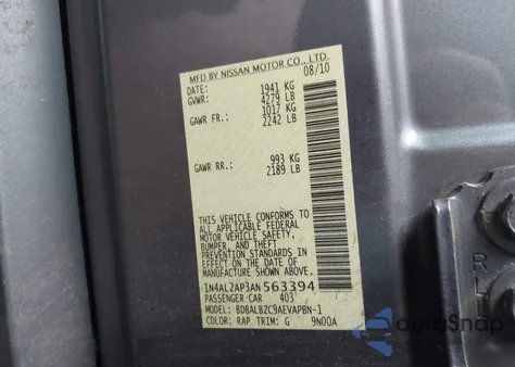 2010 Nissan Altima 2.5 S из США, поврежденный, VIN 1N4AL2AP3AN563394